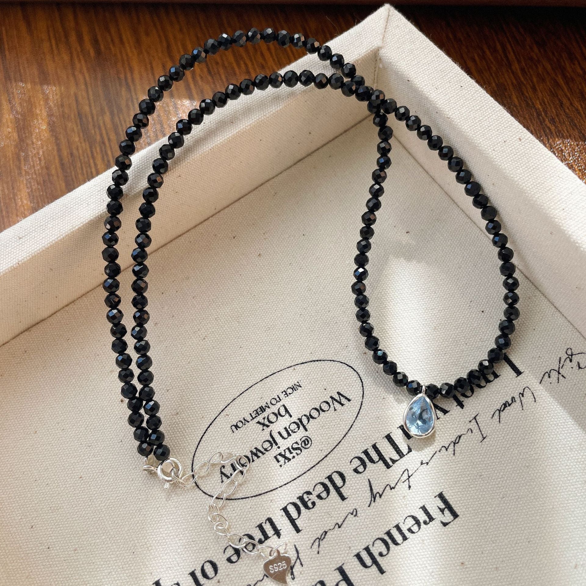 Wholesale S925 Sterling Silver Black Spinel Blue Zircon Necklace